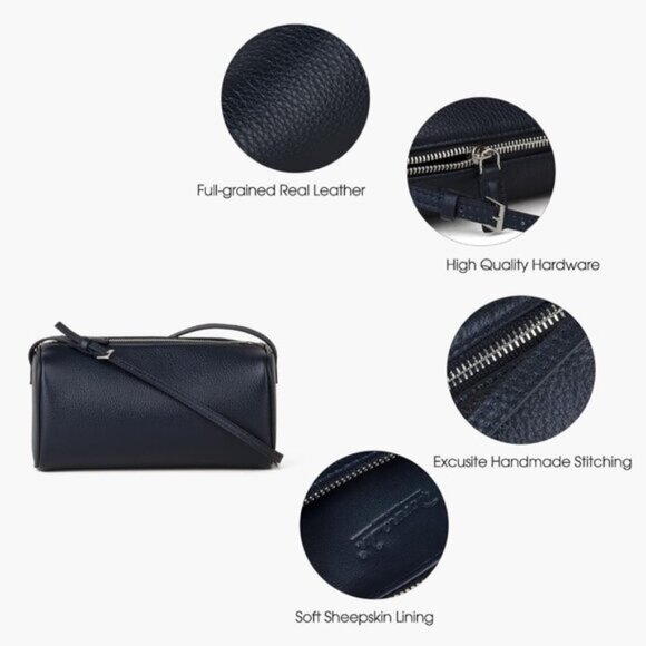 ⚡Women Navy Lychee Pattern Premium Full Grained Leather Crossbody Strap Bag - Picture 5 of 5